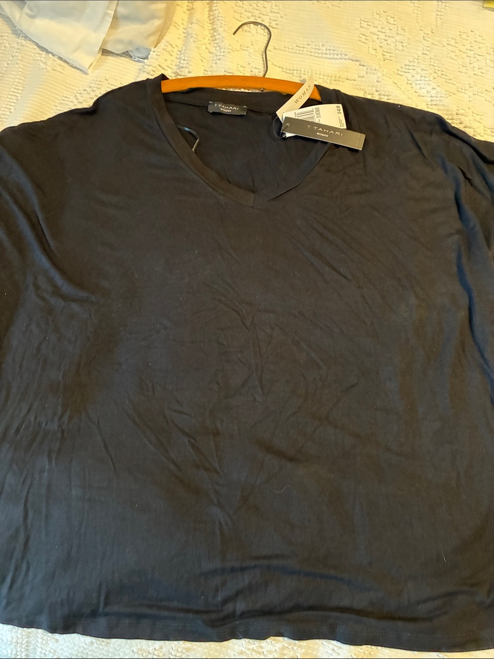 Women’s  TTAHARI Black V-Neck Short Sleeve Tee - Everyday Essentials